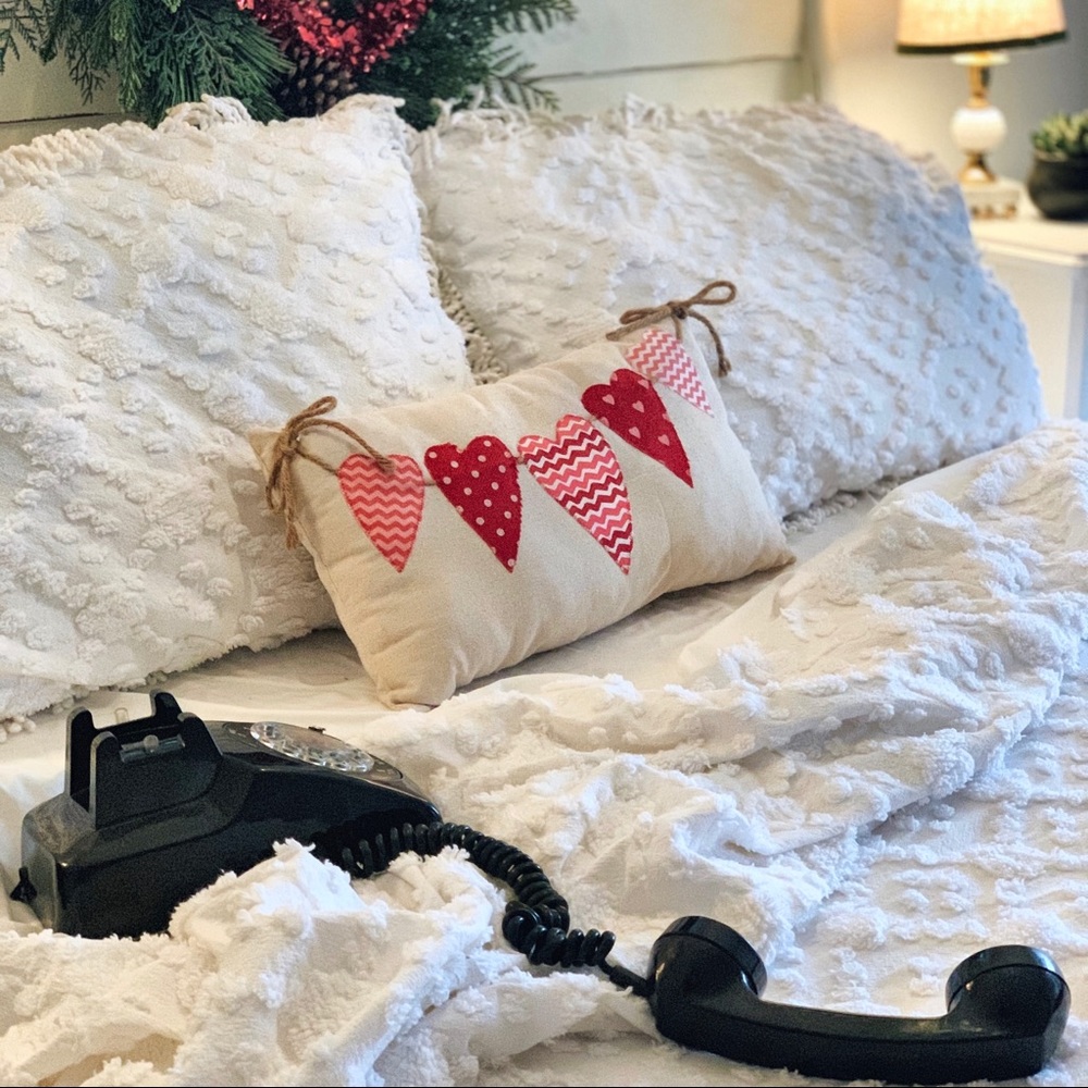 Vintage inspired chenille blanket and shams